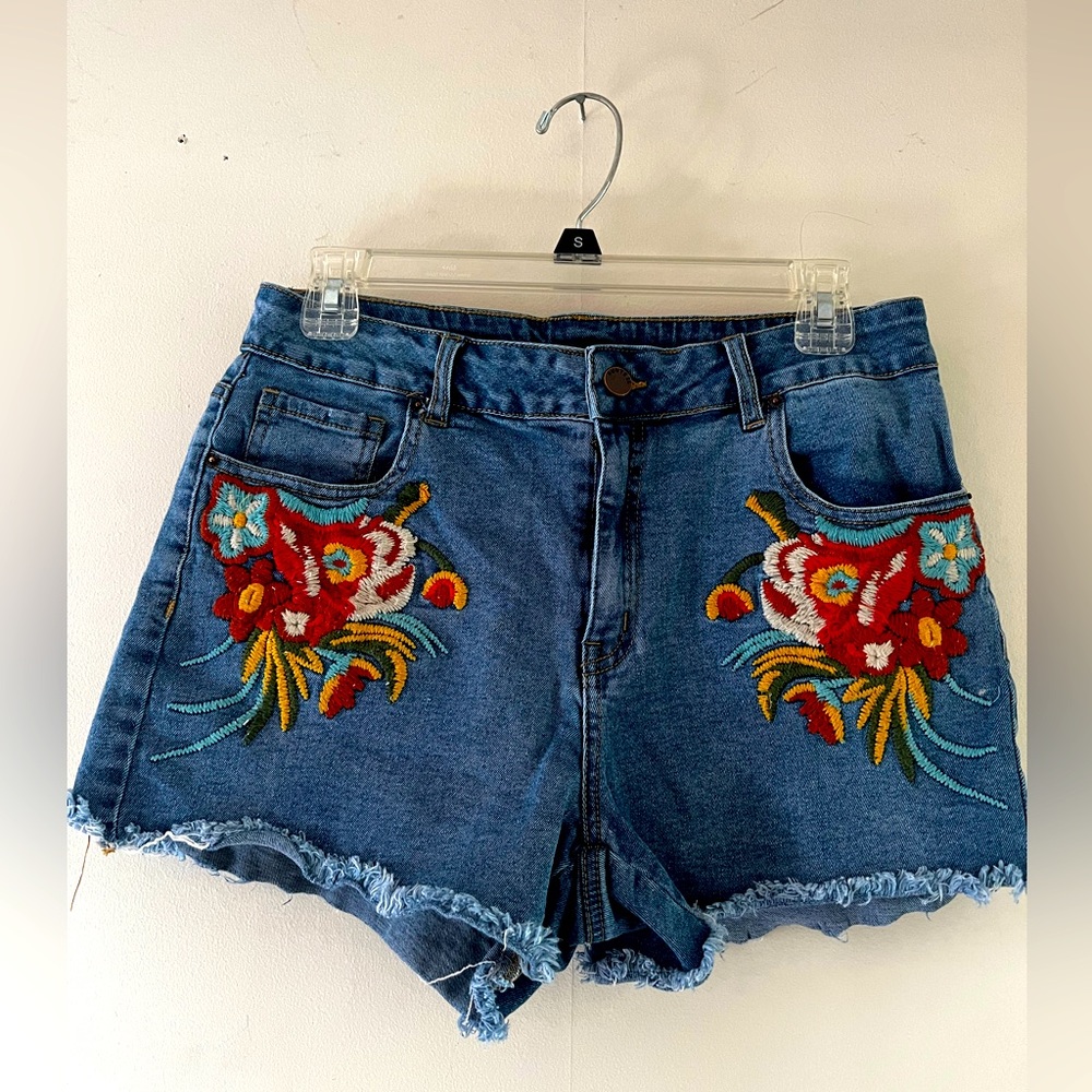 Embroidered Jean Shorts